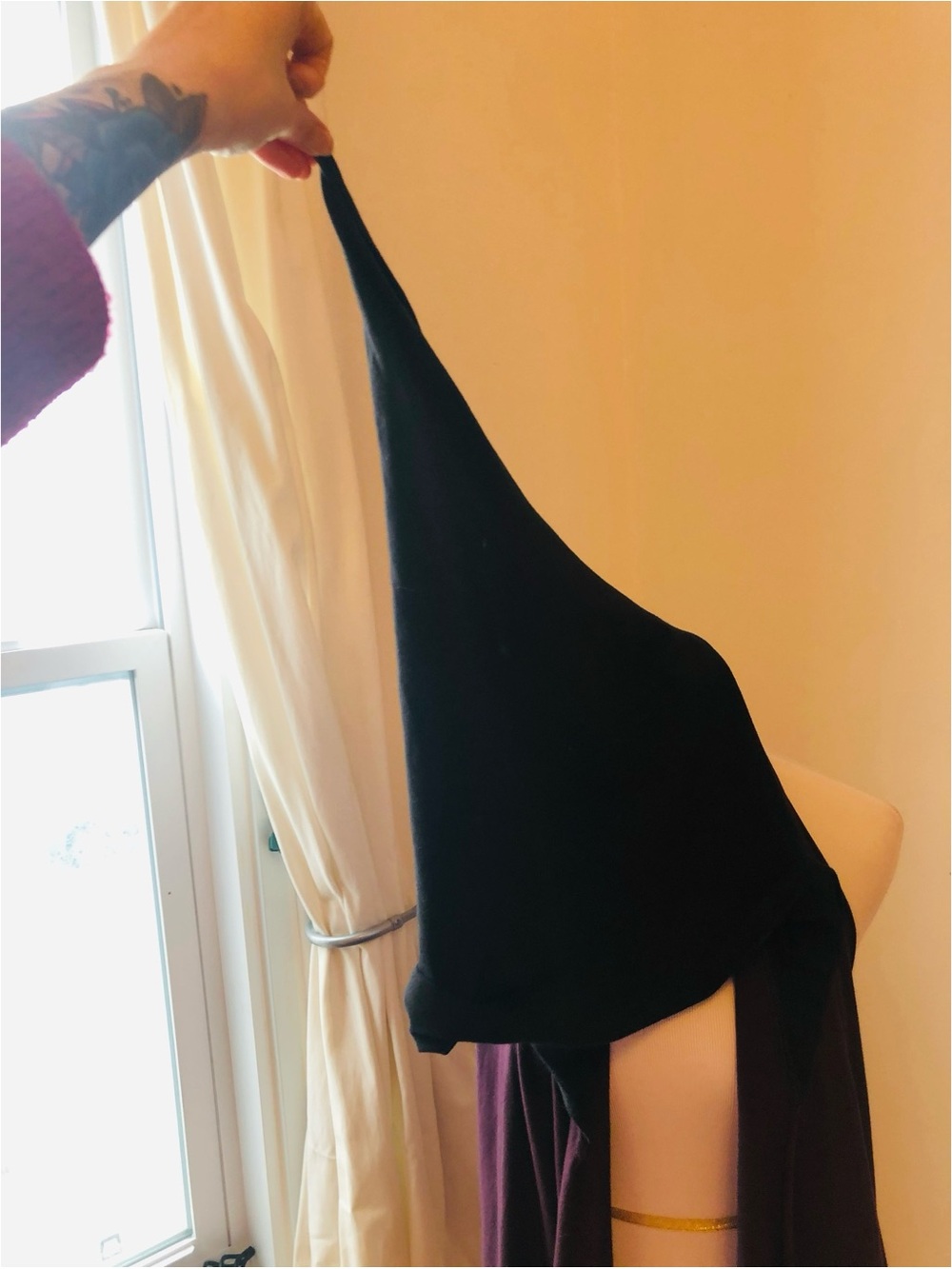 Long Hooded Cardigan Wrap in Deep Plum and Black OSFA - Picture 5 of 8